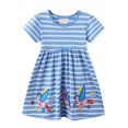 thumbnail image 3 of ITFABS Robe Fille, Mignonne Imprimé Dessin Animé Manches Courtes Col Rond Robe Rayée, 3 of 9