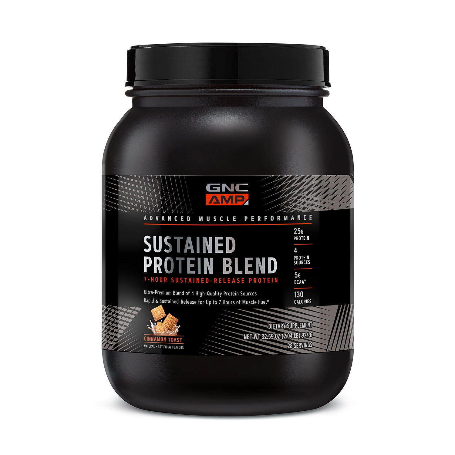GNC AMP Sustained Protein Blend Cinnamon Toast, 28 Servings, High