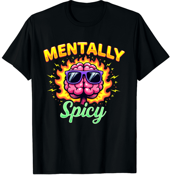 Mentally Spicy Funny Mental Health Humor Sarcastic Quote Graphic Black T-Shirt for Men and Women