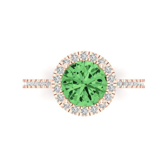 Solitaire with Accents Engagement Ring for Women - 1.8ct Simulated Green Diamond in 14K Rose Gold Promise Ring