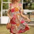 thumbnail image 4 of Vestido Bohemia Jumpingount Manga Corta Escote en V Mujer S Rojo y Amarillo, 4 of 7