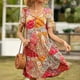 thumbnail image 4 of Vestido Bohemia Vestido de manga corta con cuello en V Mujer Ropa de verano, S, rojo y amarillo kenally AP001221-05, 4 of 7
