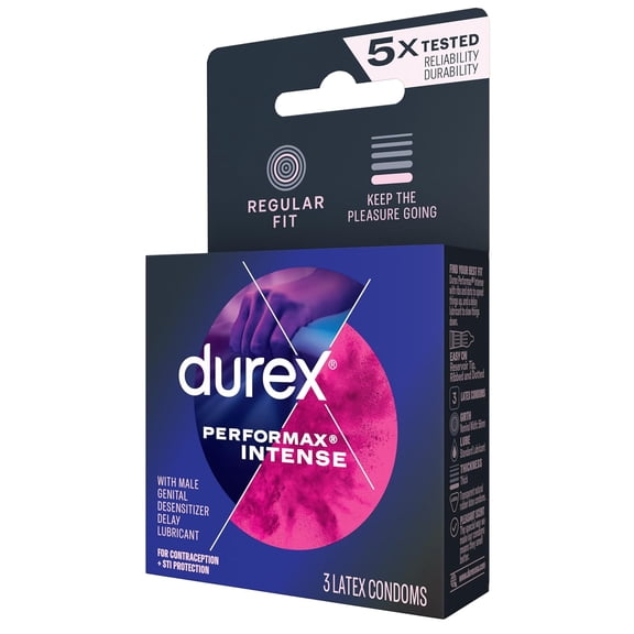 Durex Performax Intense Premium Lubricated Latex Condoms - 3 Ea