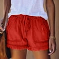 thumbnail image 2 of Nestiefly Denim Shorts Women Drawstring Elastic Waist Jean Shorts with Pockets No Stretch Comfy Baggy Frayed Womens Bottoms Wine XL, 2 of 6