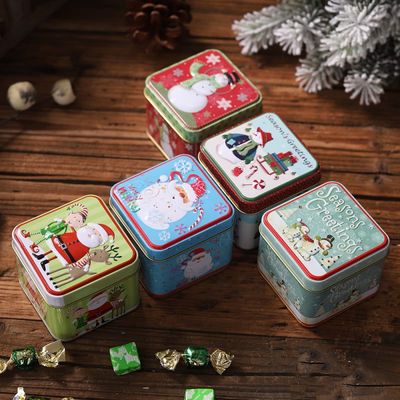 D FRECI Christmas Theme Empty Tins Candy Box Candy Cookie Gift Storage Container Decorative Box for Xmas Party
