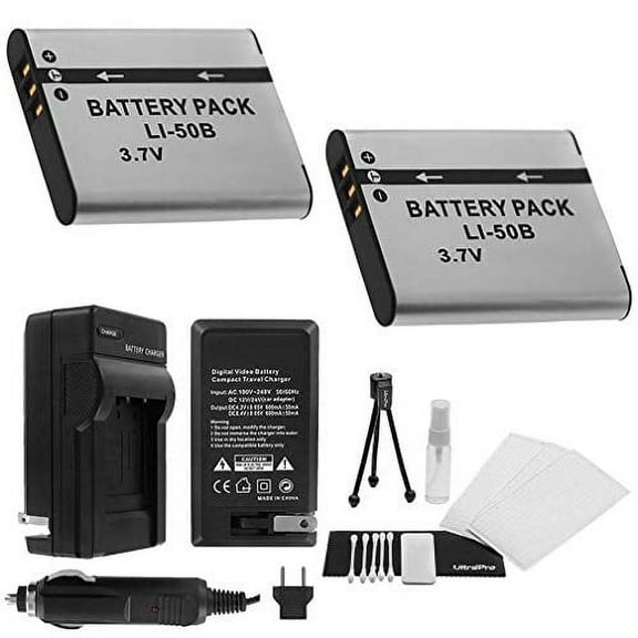 LI-50B Battery 2-Pack Bundle with Rapid Travel Charger and UltraPro Accessory Kit for Select Olympus Cameras Including SH-25MR, SP-720UZ, SP-800UZ, SP-810UZ, and SZ-31MR