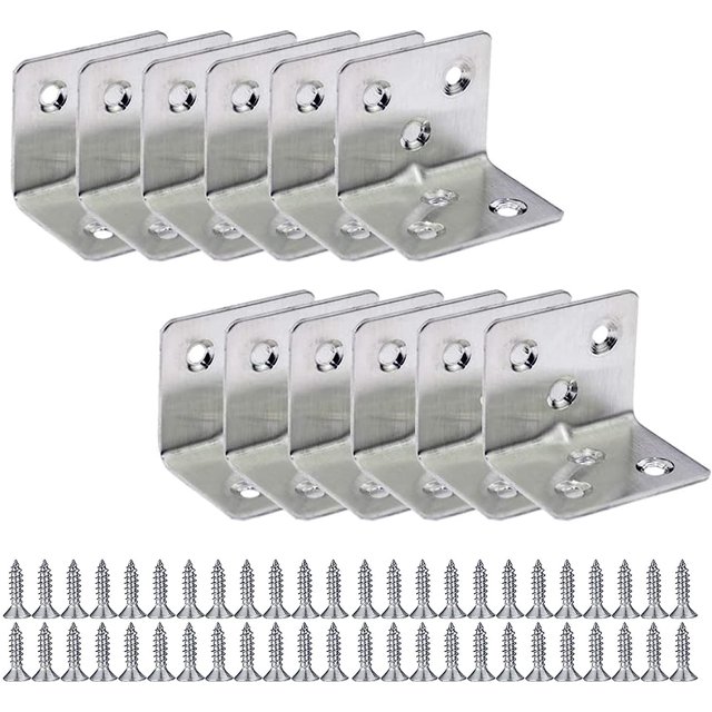 12 piezas (32 * 32 * 38 mm) Soporte de ángulo recto Soportes de esquina de 90 grados de acero inoxidable Placas de soporte Fijación de unión de madera Tornillos de soporte de conector L de 6 orificios Rojo Verde