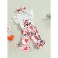 thumbnail image 3 of EYIIYE Ensemble Pantalon d'Été pour Bébé Fille 3M 6M 12M 18M Fête des Mères Tenue Décontractée de Fête Manches Courtes Barboteuse Col Ras du Cou Combinaison Hauts + Pantalons Pattes d'Éléphant + Bandeau Vêtements Mignons et Doux, 3 of 9