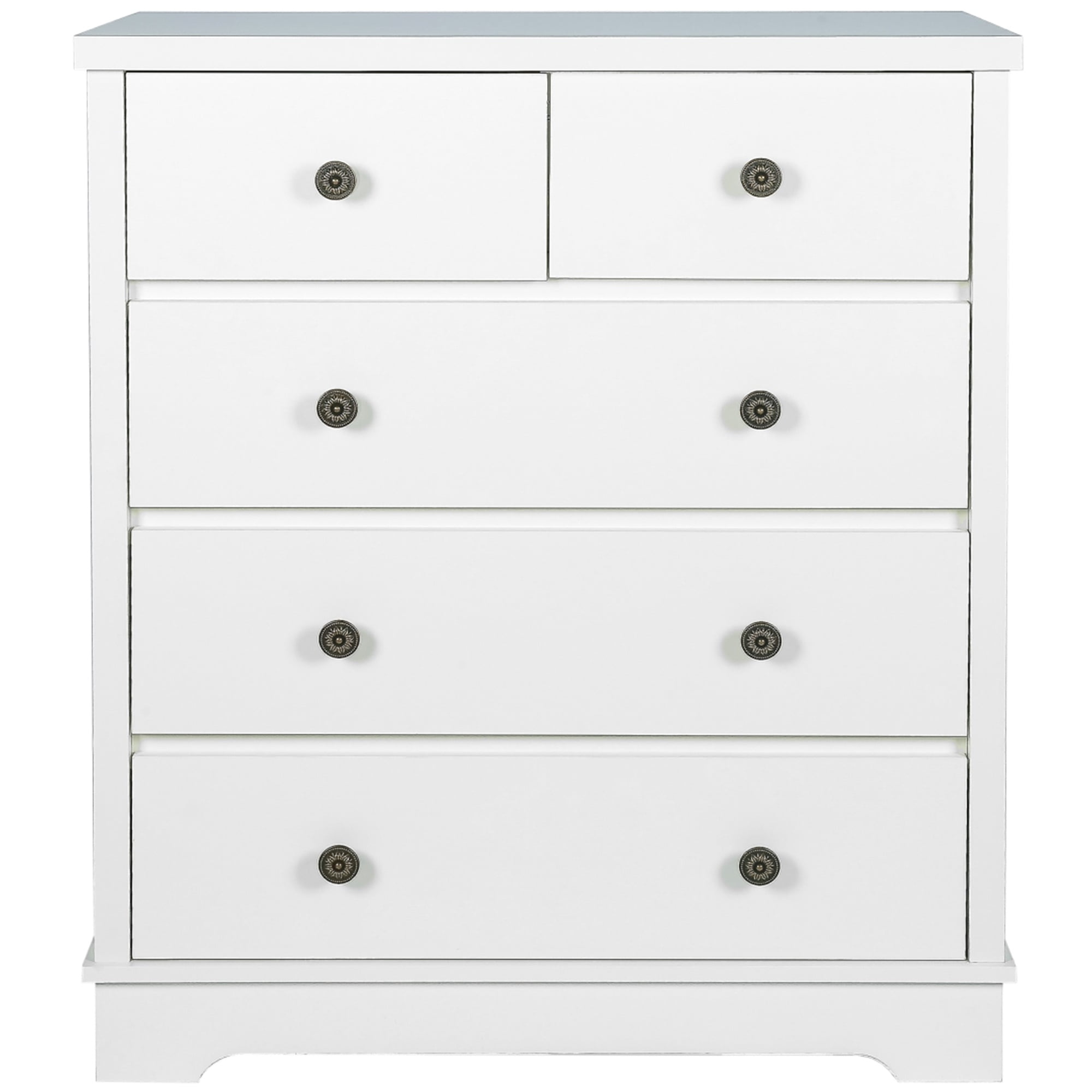 Resenkos Mid Century Modern 5 Drawer Dresser with Metal Handle for Bedroom White