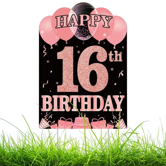 Happy 16th Birthday Yard Sign for Birthday Party, 11.8 x 16.9 Inch Waterproof Rose Gold Lawn Signs Decoration