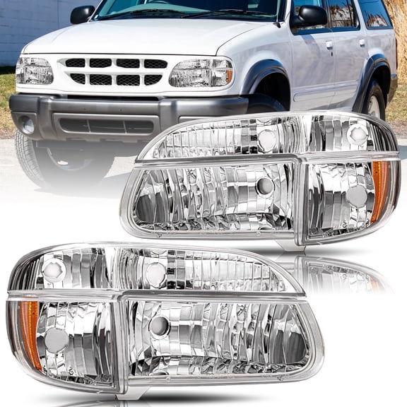 For 1995-2001 Ford Explorer Chrome Housing Amber Corner Headlight Headlights