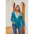 thumbnail image 3 of Anbech Women's Lace Splicing Blouse V Neck Shirt Splice Short Sleeve Loose Casual Solid Color Tops, 3 of 8