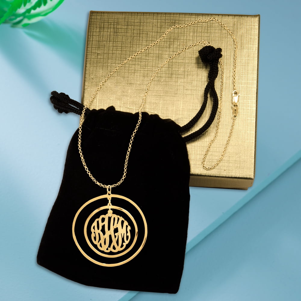 Personalized 14K Gold Plated Sterling Silver Circular Chandelier Pendant Monogram Necklace