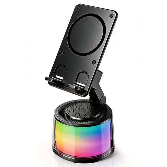 Phone Stand with Wireless Induction Speaker , Bluetooth Speaker with RGB Light 360° Adjustable Phone Holder HD Stereo Sound for iPhone iPad, Music, Videos, Calls, Gifts for Men Women Teens