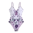 thumbnail image 7 of Women's One Piece Swimsuit Floral Print with Removable Bra Pads No Underwire Bikini Style for Beach Vacation,Purple,S, 7 of 7