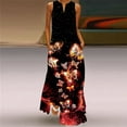 thumbnail image 2 of Robes d'Été pour Femmes 2022 Robe Longue d'Été Sans Manches Imprimée Col en V Ample Boho Plage avec Poches, 2 of 5