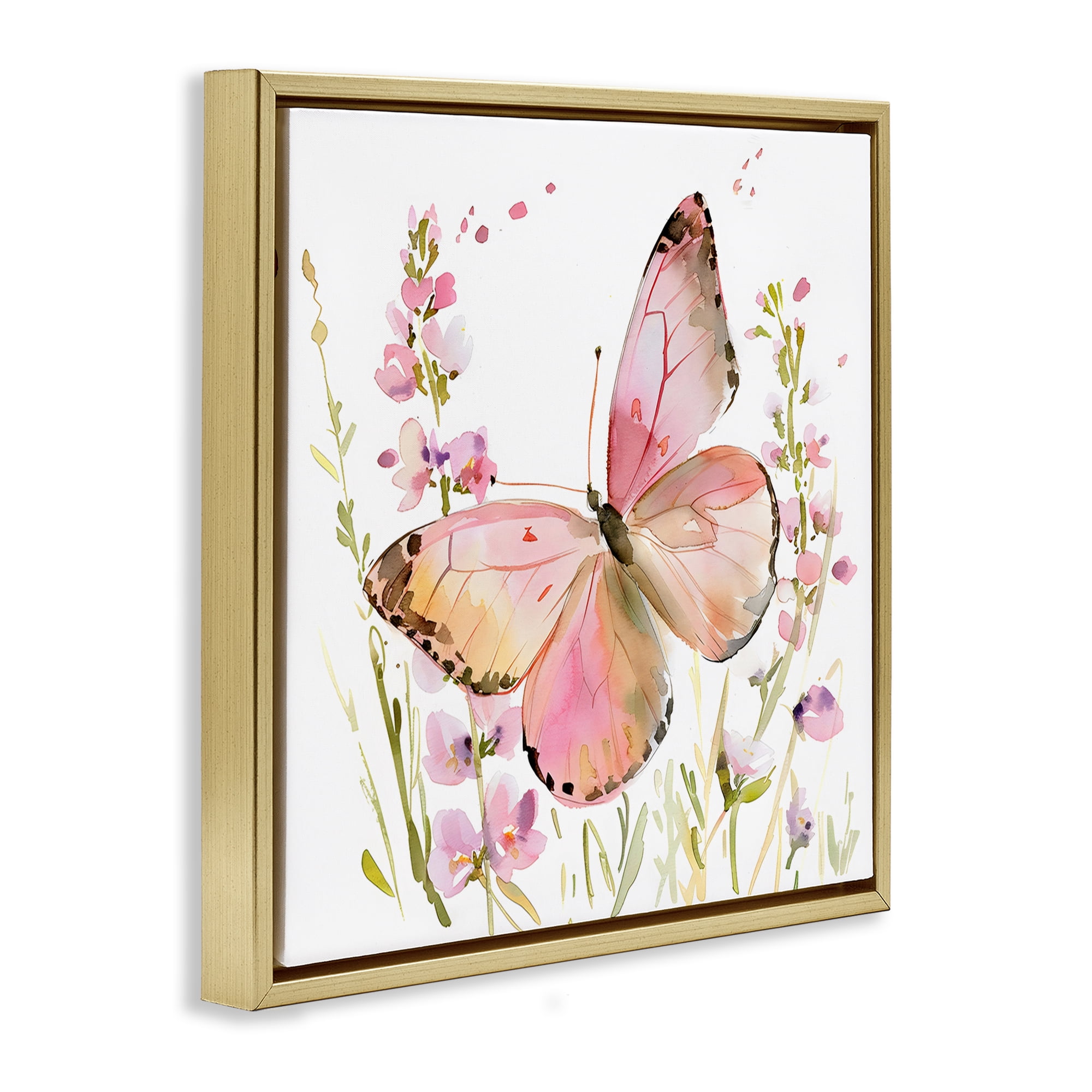 Stupell Industries Colorful Spring Butterfly Pink Gold Framed Floater Canvas Wall Art, design by Creative Studio
