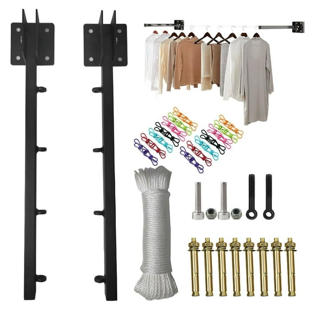 Tendedero Retractil Pared, Refuerzo Metálico, con 20 Clips y Cuerda de 20M Ajustable Tendedero Abatible, Fácil de Instalar. Tendederos Retractiles Exterior para Exteriores, Balcones y Patios