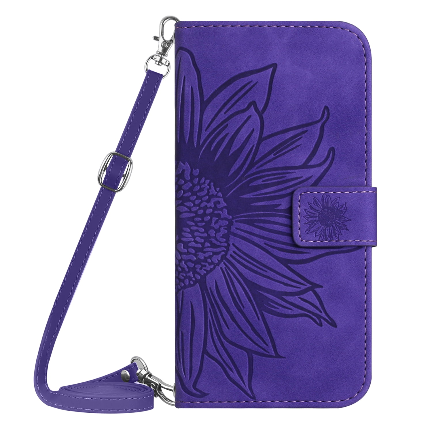Dteck Crossbody Strap Wallet Case for Samsung Galaxy A57 5G ,Magnetic Flower Patterned Leather Card Holder Flip Case Shockproof Kickstand Phone Cover,Darkpurple