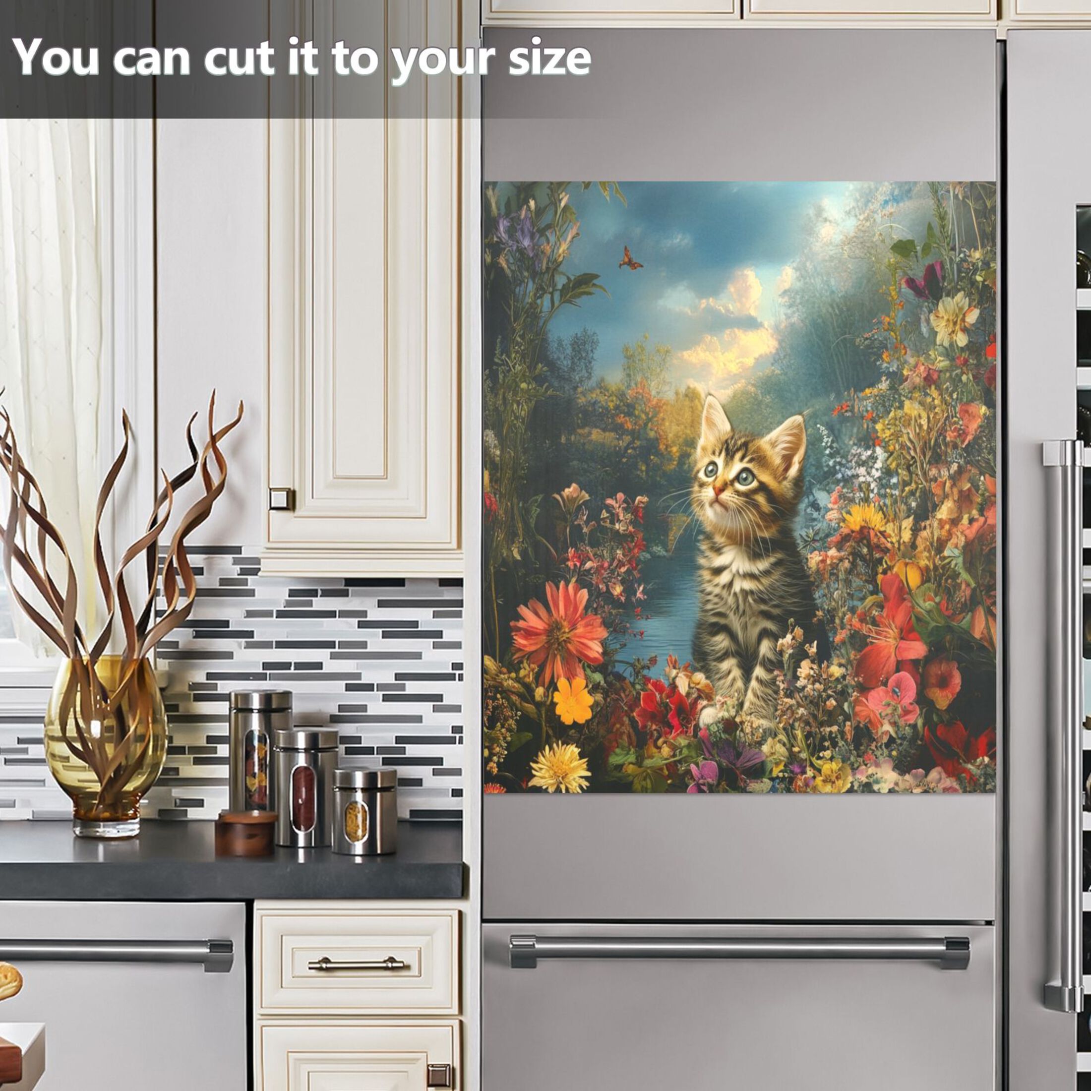 Dishwasher Magnetic Sticker 23x26 Inch Refrigerator Magnetic Sticker Washing Machine Magnetic Sticker Kitchen Panel Magnetic Sticker Home Decor Flower Sea Kitten