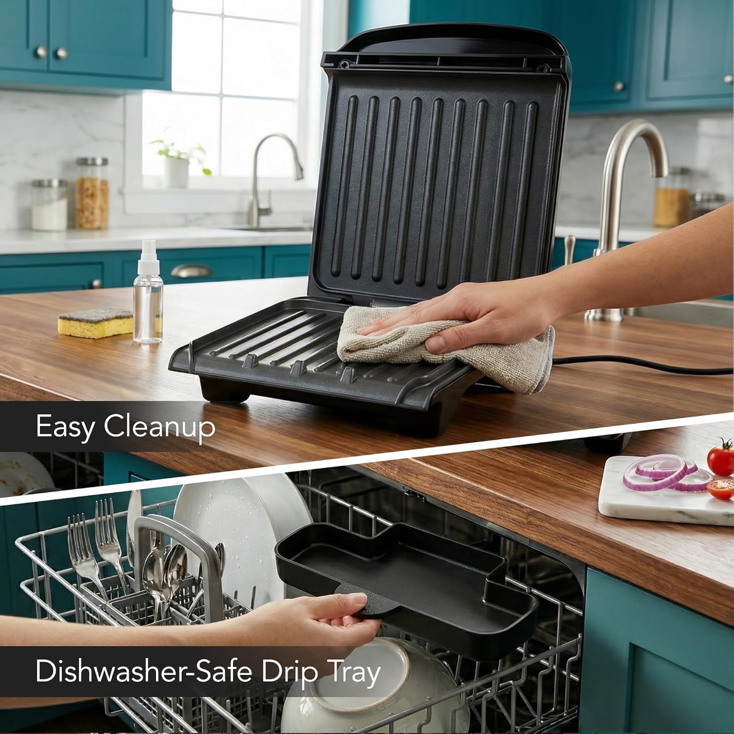 OVENTE 2-Serving Electric Indoor Grill & Panini Press, Black GP222B | 750W Non-Stick Plate Coating, Opens 90 Degrees, 10.7" x 7.7" Space Saving Design 50W Contact Grill for Burgers & More