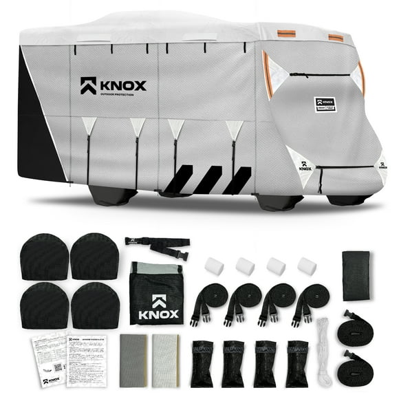 KNOX 3rd Gen Class C RV Cover, Anti-Tear 7 Layer APEX Fabric, Fits Class C RVs, travel trailers and Motorhomes, Camper Cover Includes Ladder cover, Wheel Covers and Gutter Covers - Size 26-29 ft