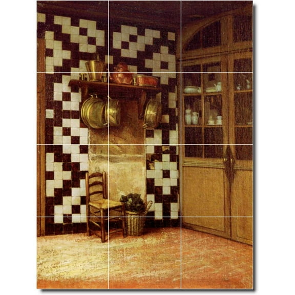 Ceramic Tile Mural-Francis Millet Village Painting 46. 12.75" w x 17" h using (12) 4.25 x 4.25 ceramic tiles