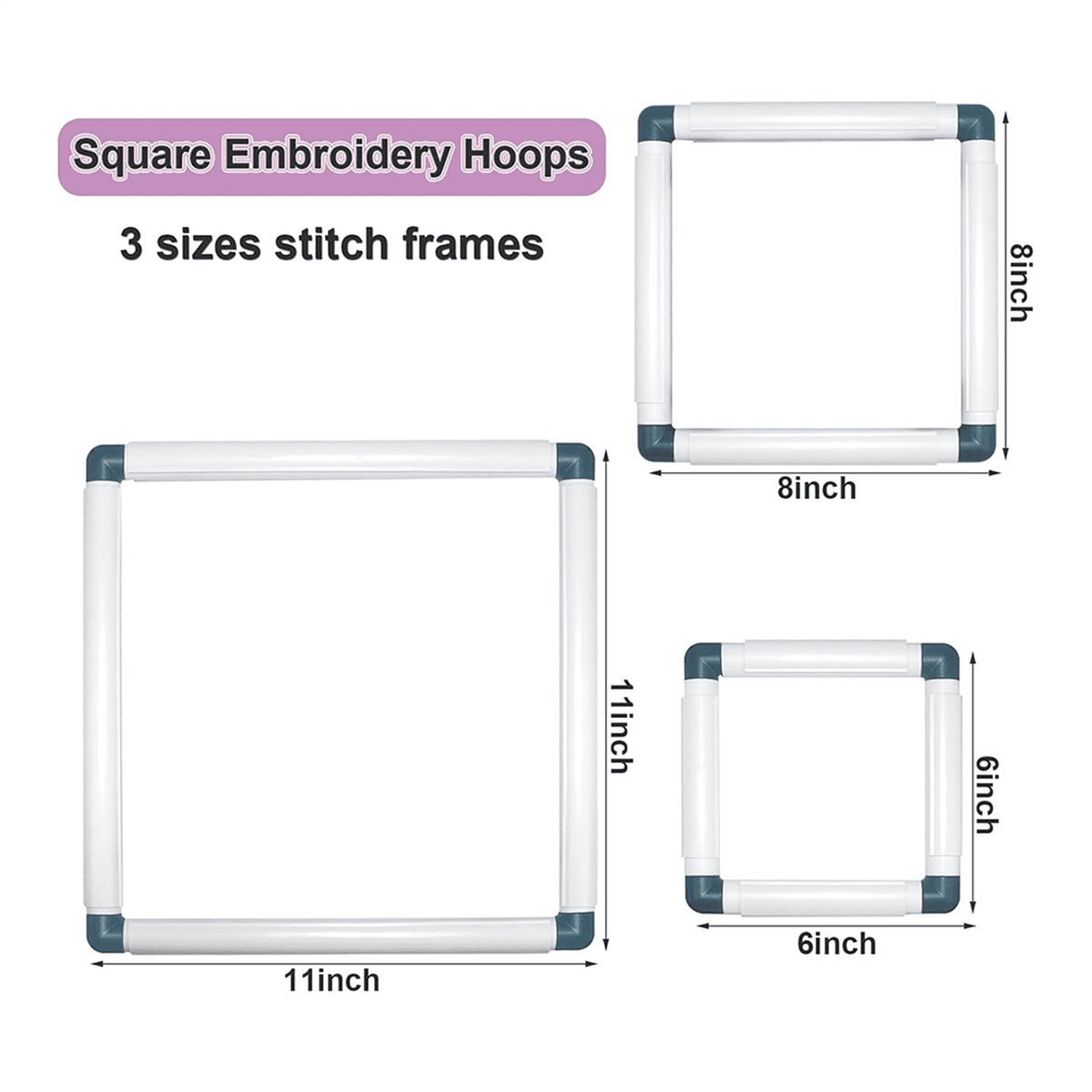 3-Pack Square Embroidery Hoops Hoops Punch Needle Hoops Embroidery Quilting Frame,Blue Blue Plastic
