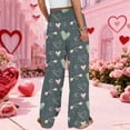 thumbnail image 6 of Women's Fashion Pocket Valentine's Day Print Stretch Adjustable Drawstring Wide Leg Pants, Elastic Waist Holiday Pants, Casual Lounge Wear for Women,Green,S, 6 of 8
