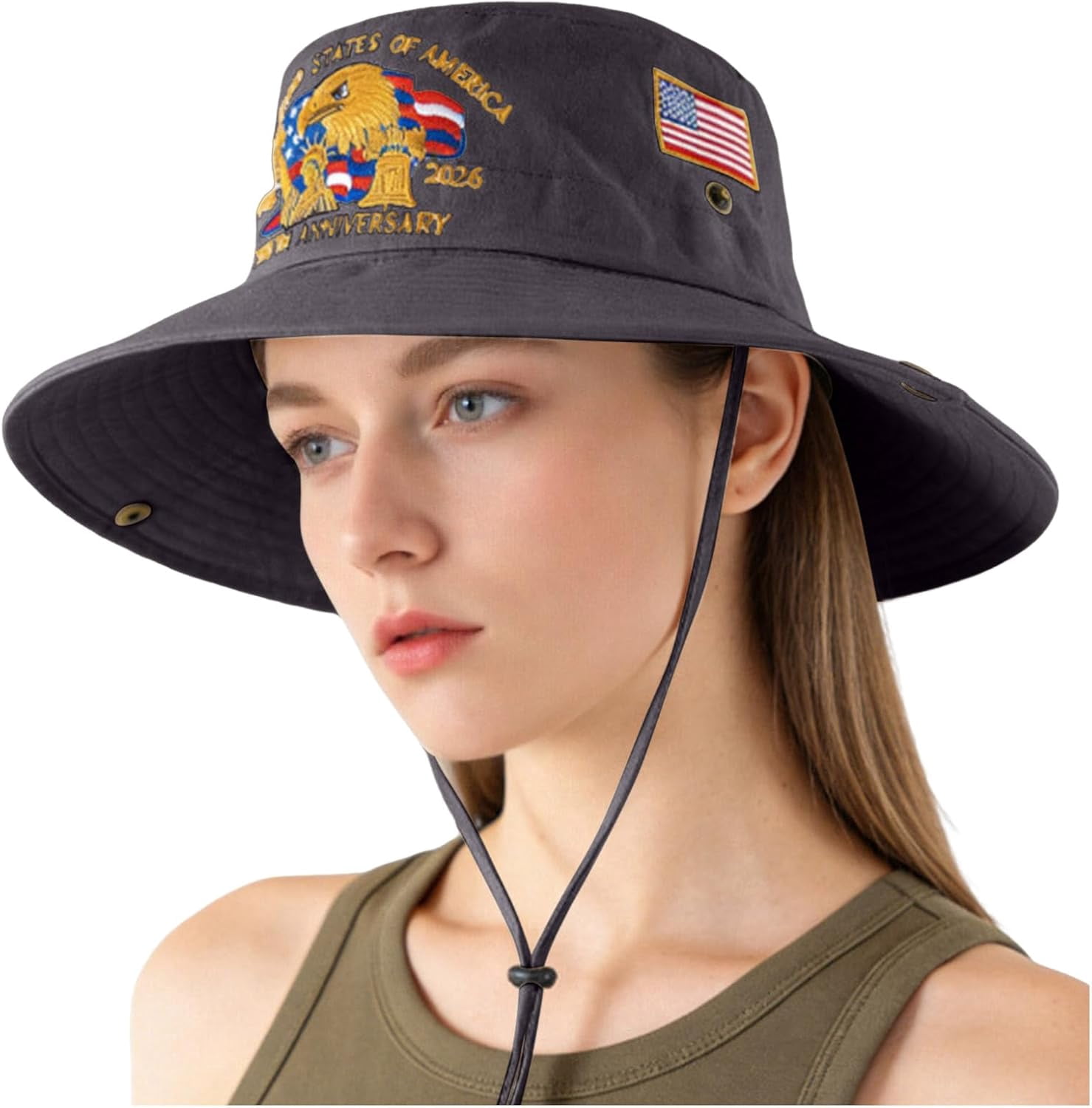 250 Anniversary USA Hat, 4th of July Patriotic Retro Adjustable Wide Brim Boonie Hat, Men & Women Top Bucket Hats
