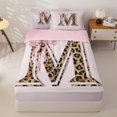 thumbnail image 3 of Homewish Girls Initial M Leopard Print Zipper Twin Comforter Sets with Fitted Sheet and 2 Pillowcases,Teens Kawaii Ribbon Bowknot Zipper Bedding Set,4-Piece,Pink Reversible, 3 of 6