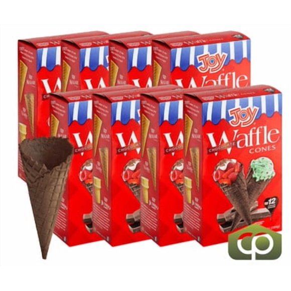JOY Premium Chocolate Waffle Ice Cream Cones, Professional Cocoa-Infused Gourmet Cones, 12-Count Retail Packs, 8/Case