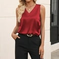 thumbnail image 6 of Women's Silk Satin Camisole Tank Tops V Neck Dressy Casual Sleeveless Blouses Summer Business Work Shirts Red S, 6 of 6