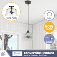 thumbnail image 2 of Prominence Home Fairendale Matte Black 3-Light Convertible Pendant/Semi-Flush with Clear Glass, 2 of 16