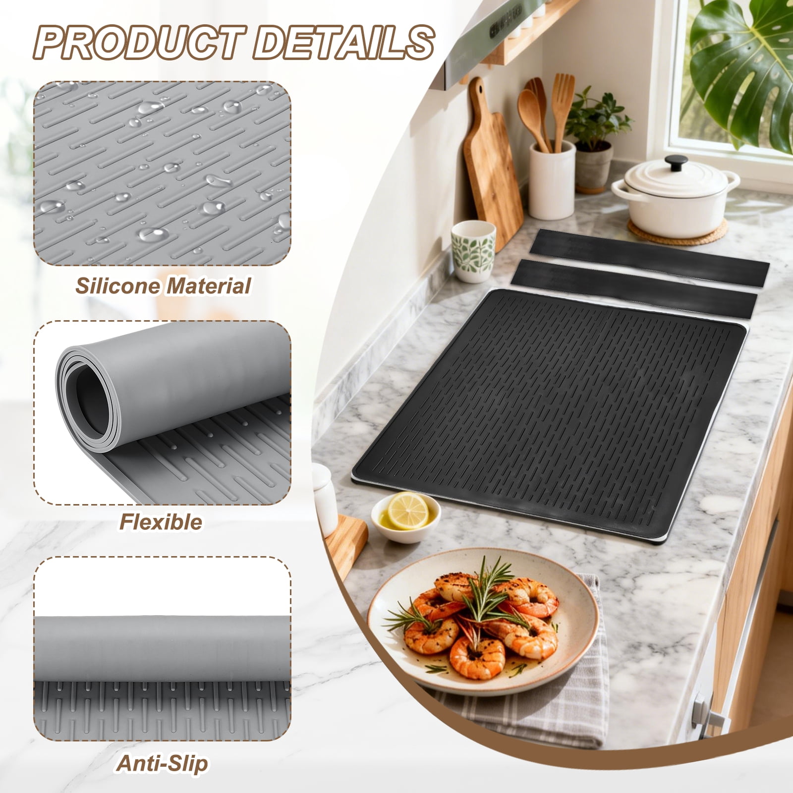 Uxcell Stove Top Cover for Electric Stove, 27.6" x 19.7" Silicone Glass Cooktop Protector Range Mats Diagonal Stripe with Silicone Gap Cover for Kitchen Oven Counter Cooktop, Silver