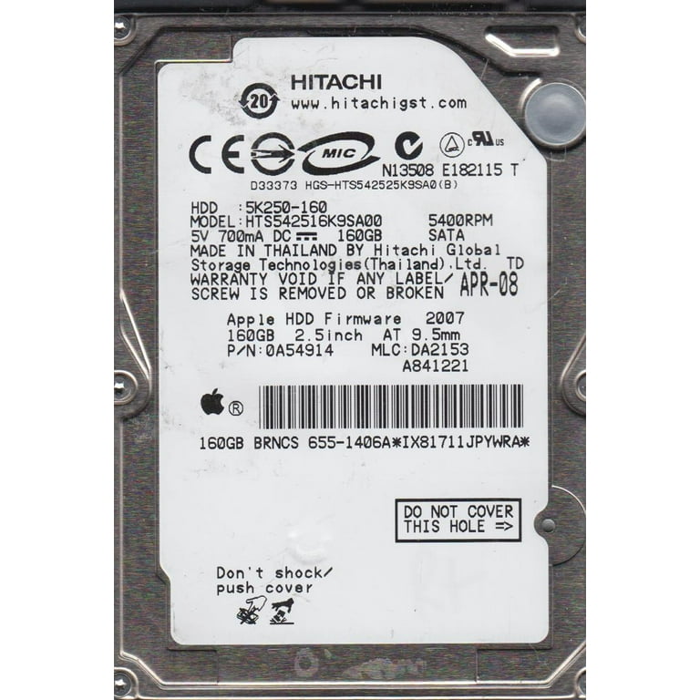 hts542516?K9sa00、PN 0?a54914、MLC da2153、Hitachi 160?GB SATA 2.5ハードドライブ HTS542516K9SA00, PN 0A54914, MLC DA2153, Hitachi 160GB SATA