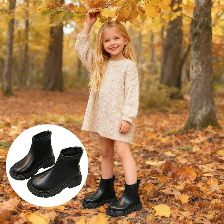 navy blue dress for baby girl MEZZALL Child Fashionable Girls Mid Calf Boots Comfortable Winter Footwear  Teen Youth Casual Wear Durable Leather Design Soft Outdoor Solid Color Shoes