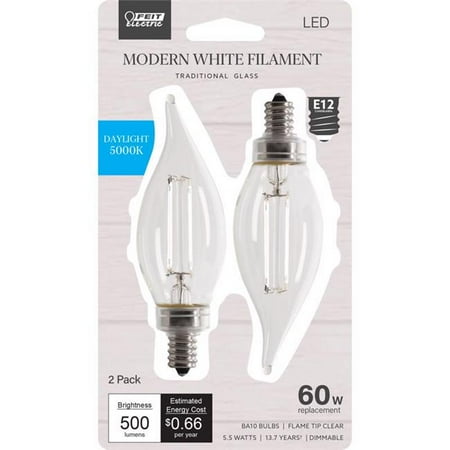 

Feit Electric 3005626 BA10 E12 Candelabra Filament 60W Equivalence LED Bulb Daylight Daylight - Pack of 2