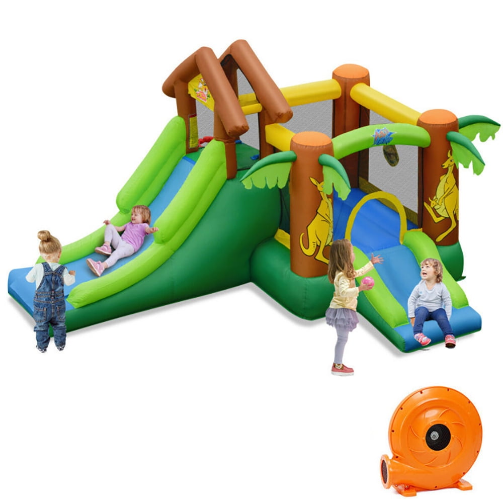 Aimee Lii Kids Inflatable Jungle Bounce House Castle with 735W Blower, Playhouse for Kids Outdoor