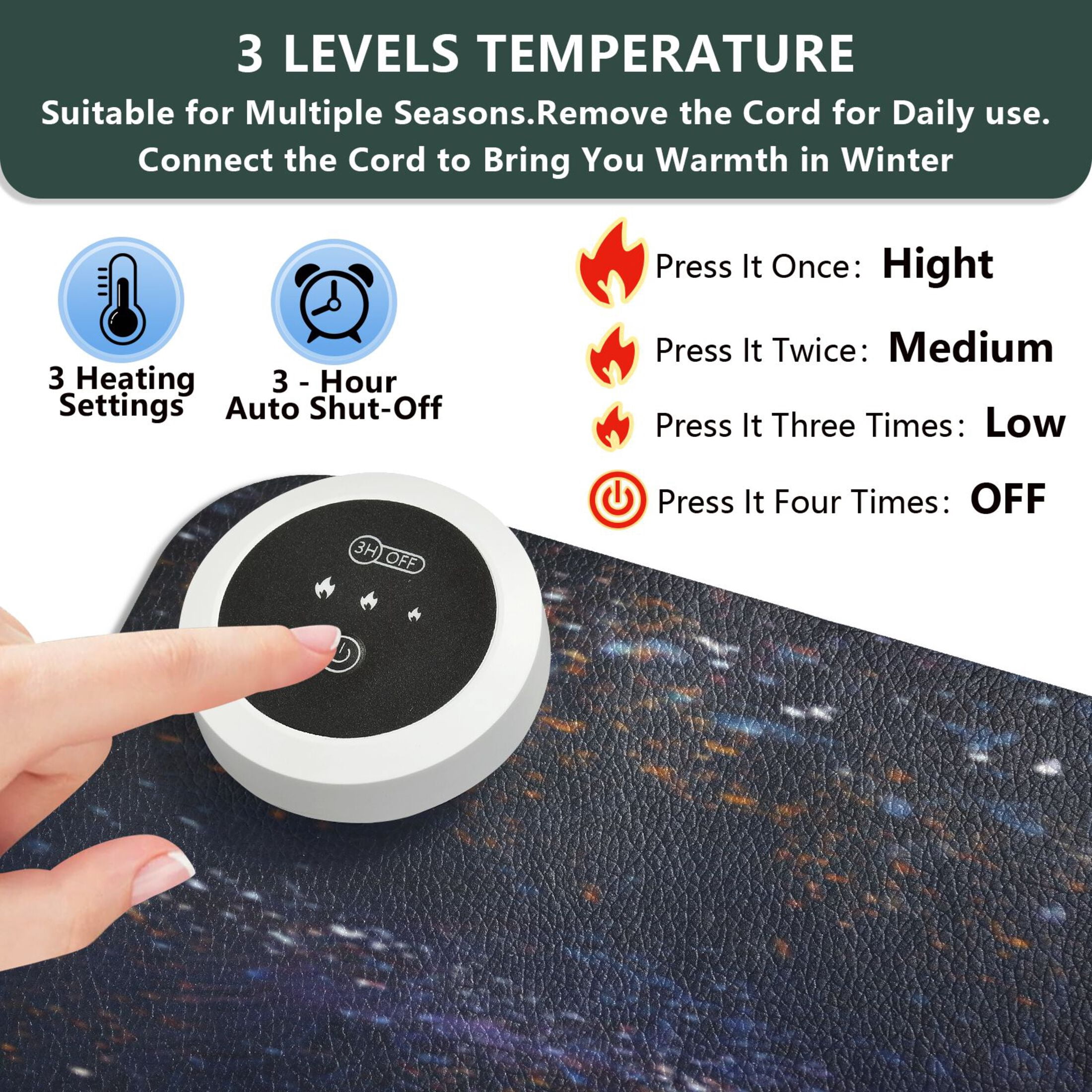 Large Heated Desk Mat Mouse Pad 31.5"x13"PU Leather Graphene Heating Desk Warmer with 3 Temperature Settings 110V US Plug Non-Slip Warm Pad for Home, Office, and Gaming Black Cat Pumpkin and Planet