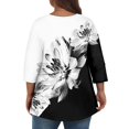 thumbnail image 2 of Womens Fall 3/4 Length Sleeve Tops Plus Size T-Shirts 3/4 Sleeve V Neck Floral Print Tshirts Dressy Casual Tunics Fall Clothes for Women 2024 Trendy black 3X-Large, 2 of 5