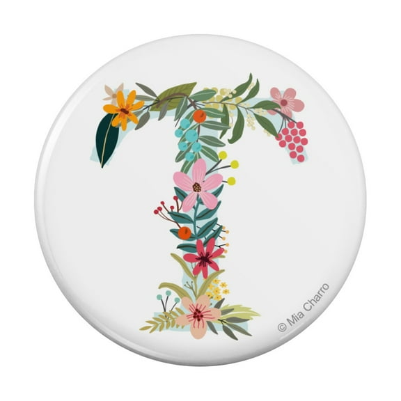 Letter T Floral Monogram Initial Kitchen Refrigerator Locker Button Magnet