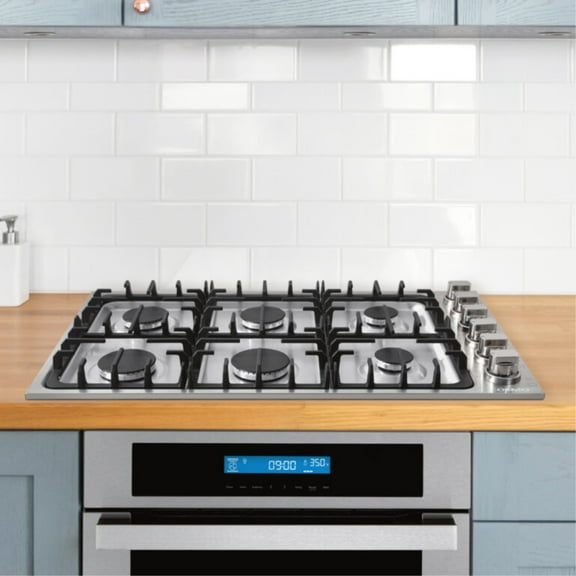 36" Luxury Gas Cooktop in Stainless Steel With 6 Italian Burners Easy Clean