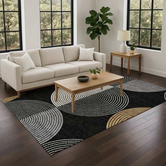 Addison Rugs Chantille Indoor/Outdoor Transitional Geometric Black Machine Washable Rectangle Rug, 3' x 5'