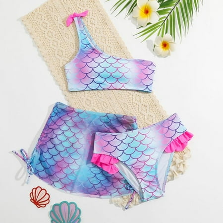 GYRATEDREAM Girl s 3 Piece Swimsuits Mermaid Bikini Bathing Suit with Cover Up 7-12 Years