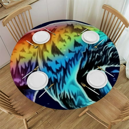 

BCIIG Space Rainbow Bear Round Table Cover Stain Resistant Washable Indoor Outdoor Tablecloth Kitchen Dining Wedding Parties Waterproof Fabric 100% Polyester 46-50
