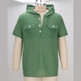 thumbnail image 4 of QNANSPI Mens Shirts Casual Stylish, Cool Clothes for Men, Mens Solid Color Short Sleeve Hooded Button Placket Practical Pocket Casual Daily Wear Outdoor Lightweight Tee, 4 of 5