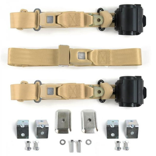 Jeep CJ-DJ 1953-1970 Standard 3 Points Tan Rétractable Ceinture de Sécurité avec Bracketry - 3 Ceintures