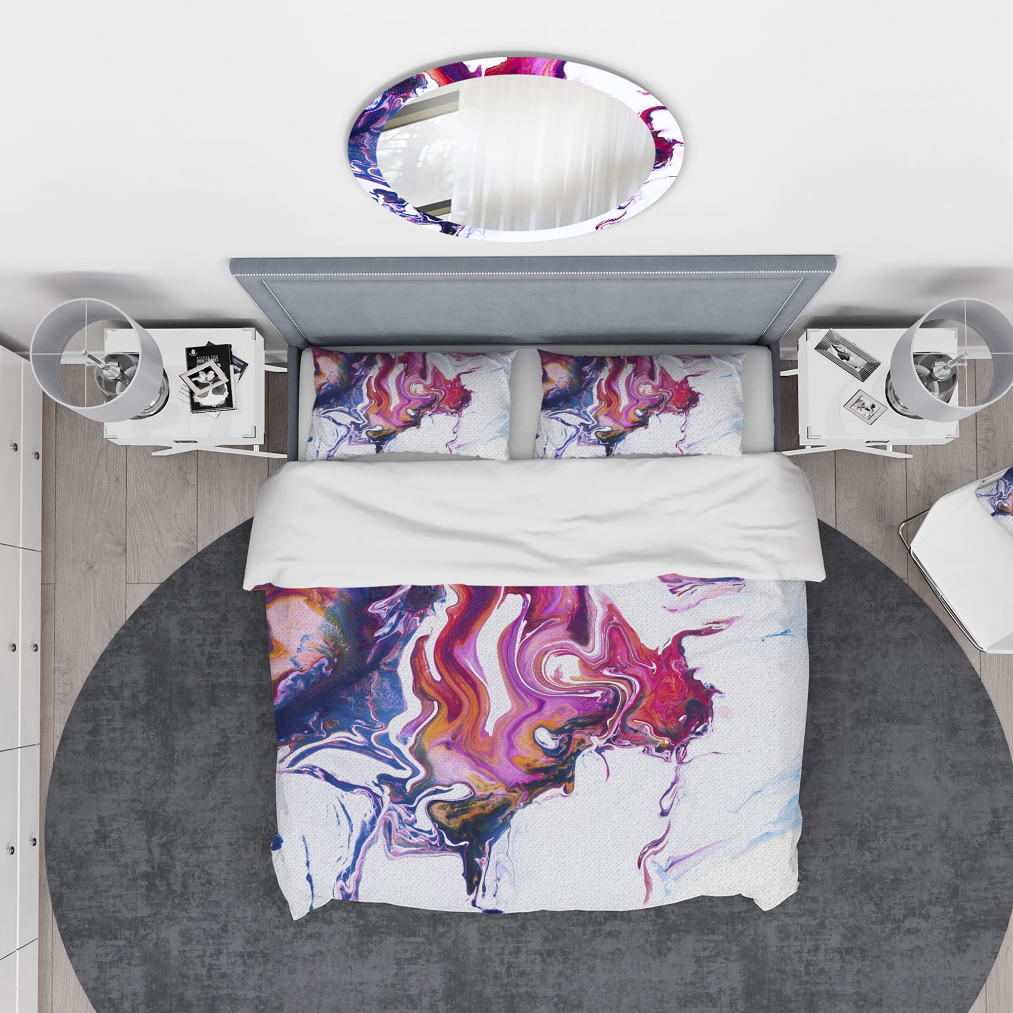 Designart 'Purple, Pink and Blue Hand Painted Marble Composition' Mid-Century Modern Duvet Cover Set