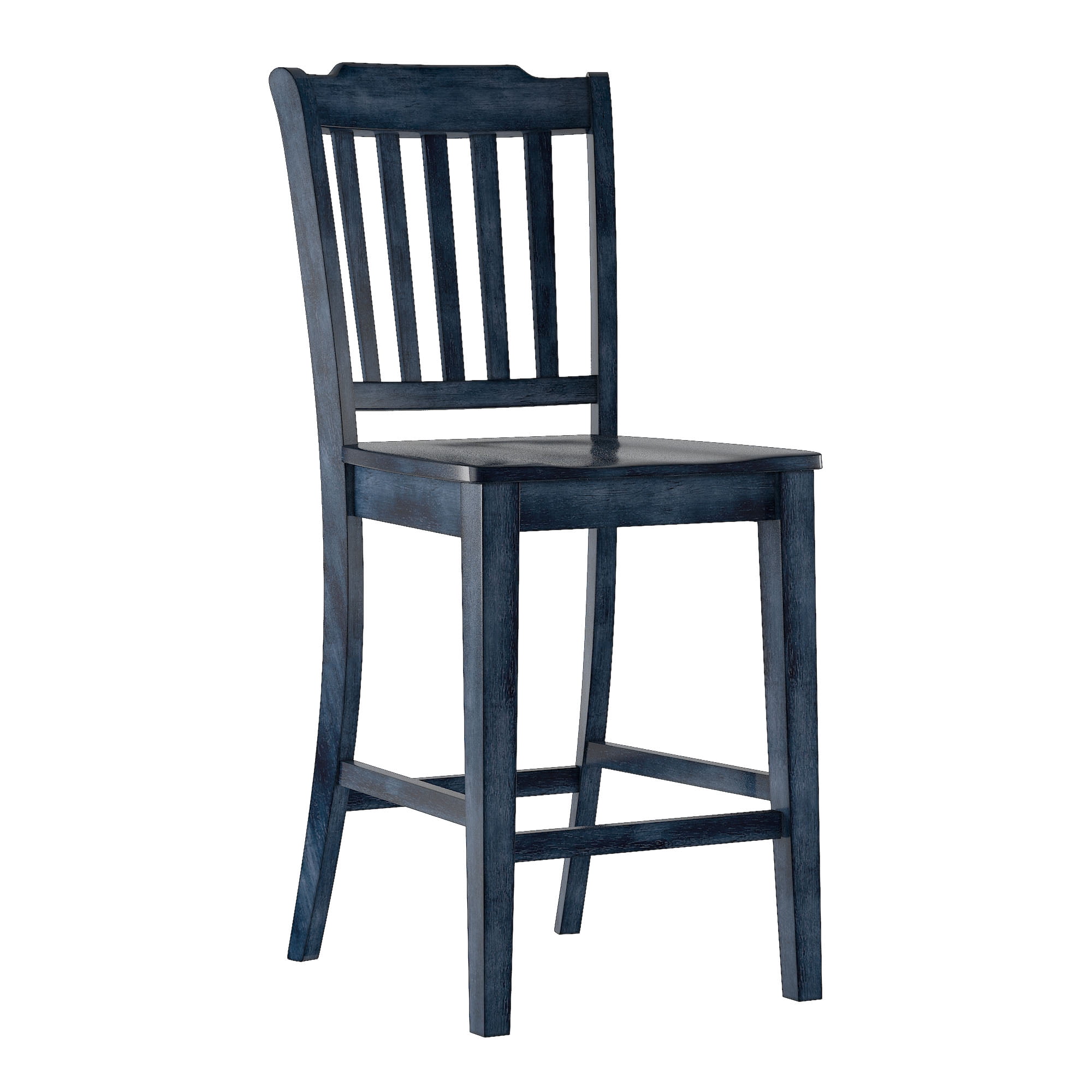 Weston Home Farmhouse Vintage Slat Back Solid Wood Counter Height Chair, Set of 2, Antique Denim